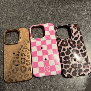 LOOPY IPhone 14 Phone Case Set - Gold leopard, Pink checkered, and Brown leopard